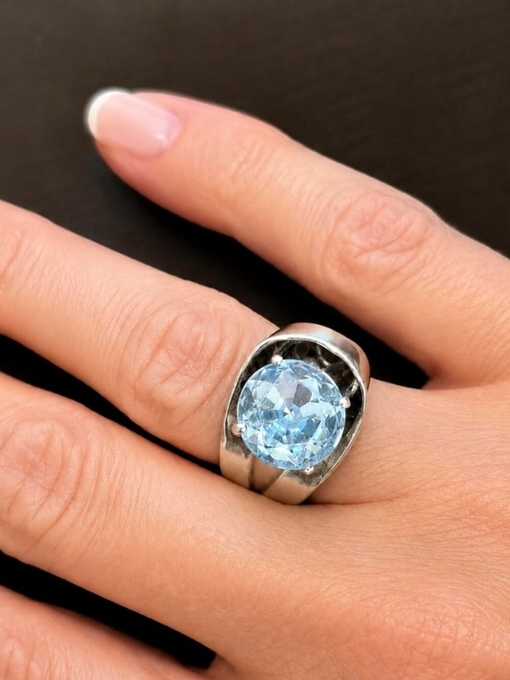 Sterling silver light blue stone ring, size 9